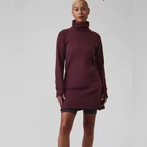 Athleta Cozy Karma Funnel Neck Sweatshirt Dress Purple/Spiced Cabernet Sz.M Tall